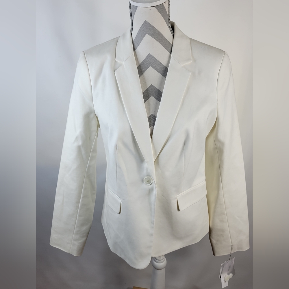 NWT Liz Claiborne Collection White Cotton Blazer Lined Shoulder Pads Size Medium - Picture 2 of 13